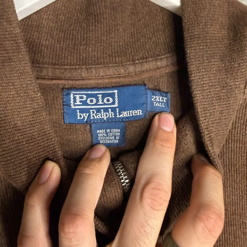Polo Ralph Lauren Sweater Men 2XLT Tall 1/4 Zip Brown Cotton Pullover Pony Logo